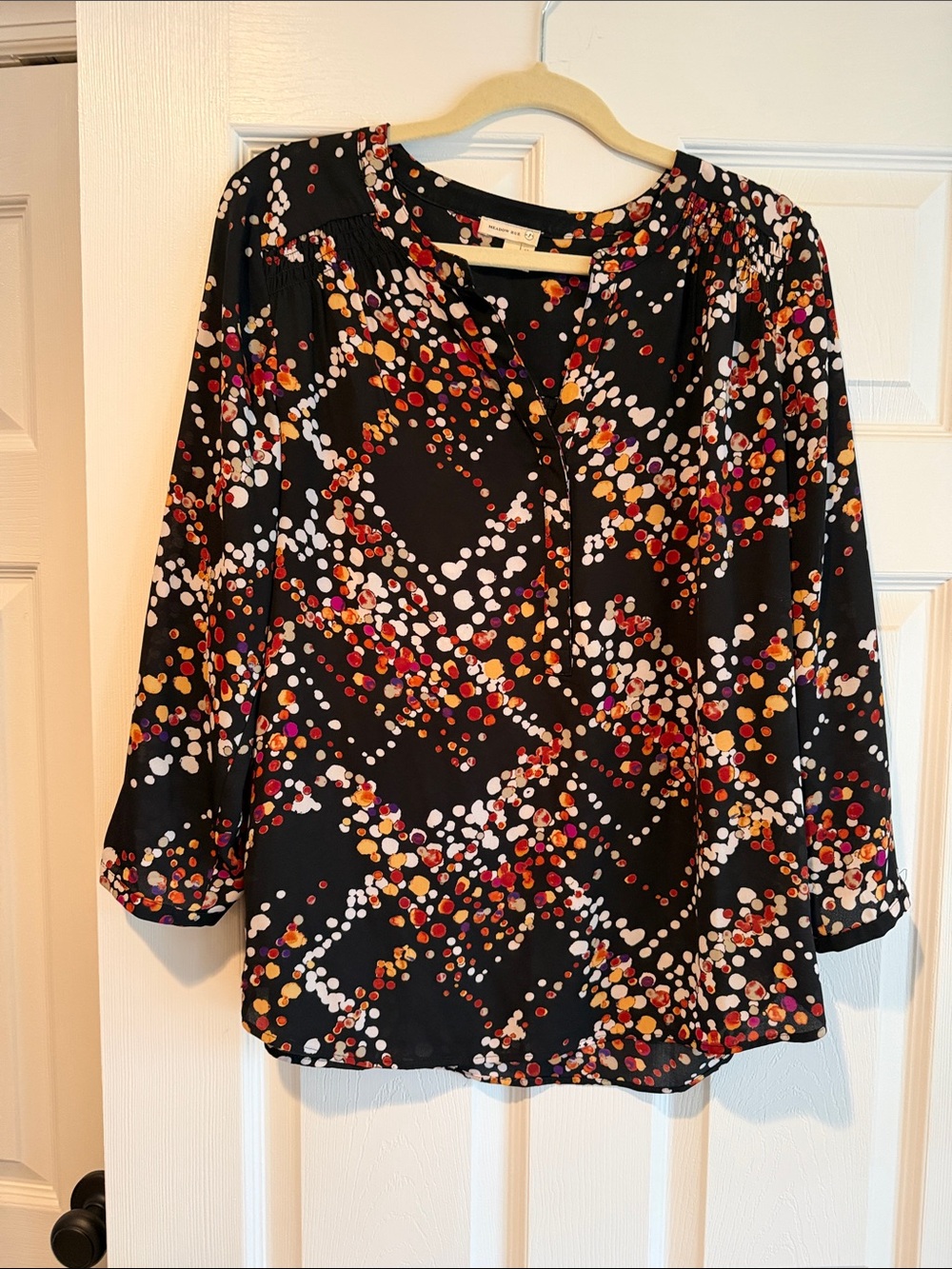 Meadow Rue Black Multi-Color Dot Print Blouse